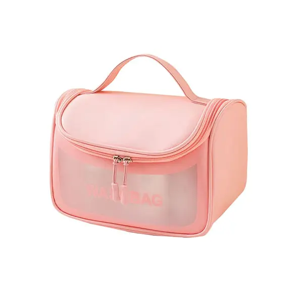 Washbag Cosmetics Makeup Portable Bag simple pink واش بگ صندوقی ساده صورتی